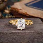 2 Carat Emerald Cut 6 Prong Moissanite Wedding Ring Classic Side Stone Promise Ring